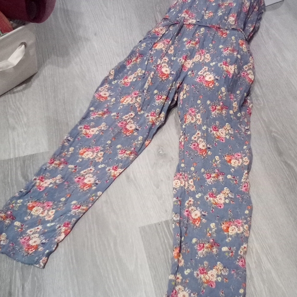 Blue Spring Splatter Floral Print Sleeveless Tank Jumpsuit - Picture 9 of 15